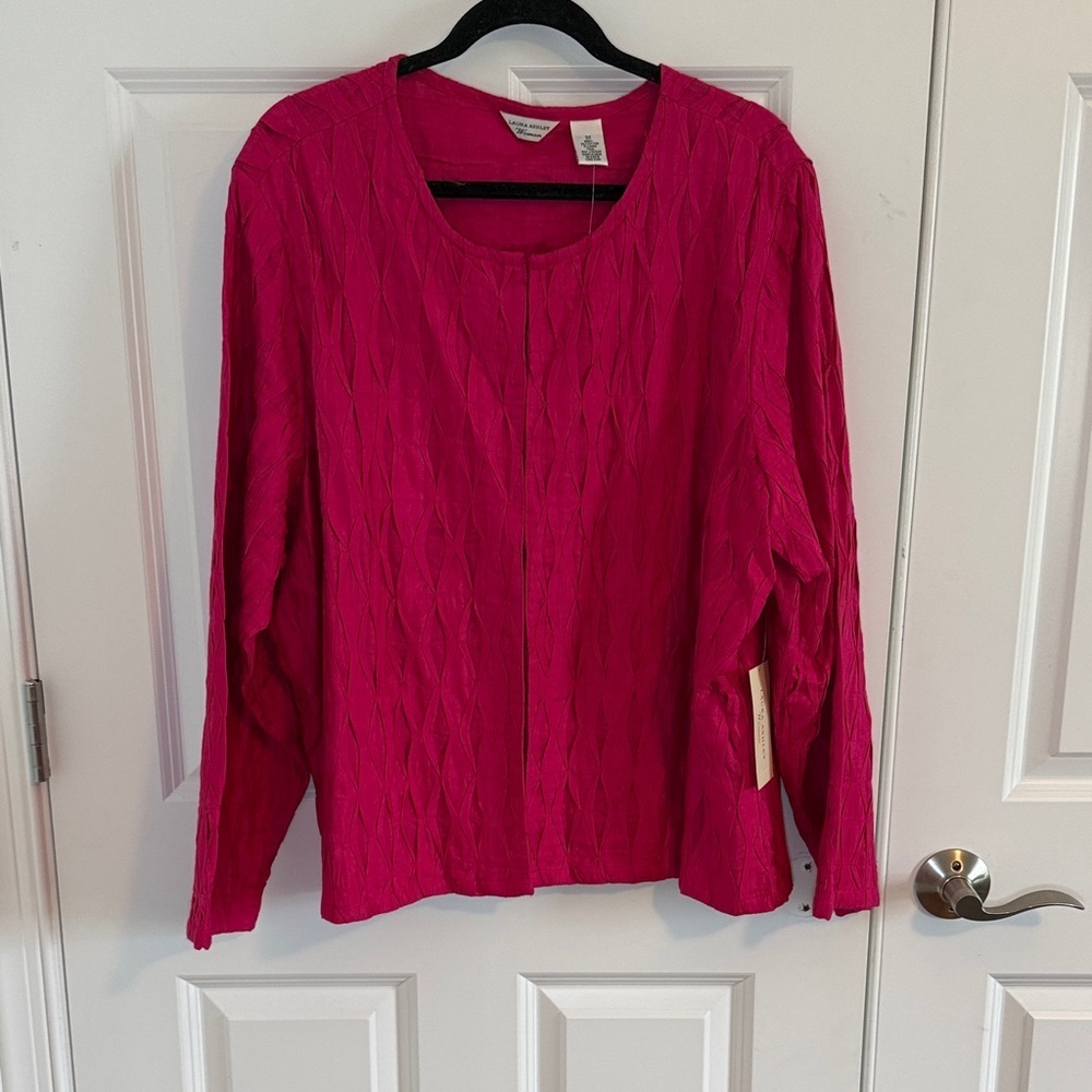 Laura ashley pink long sleeve jacket Size 3X Cotton/Linen PLeated Hook&eye Close